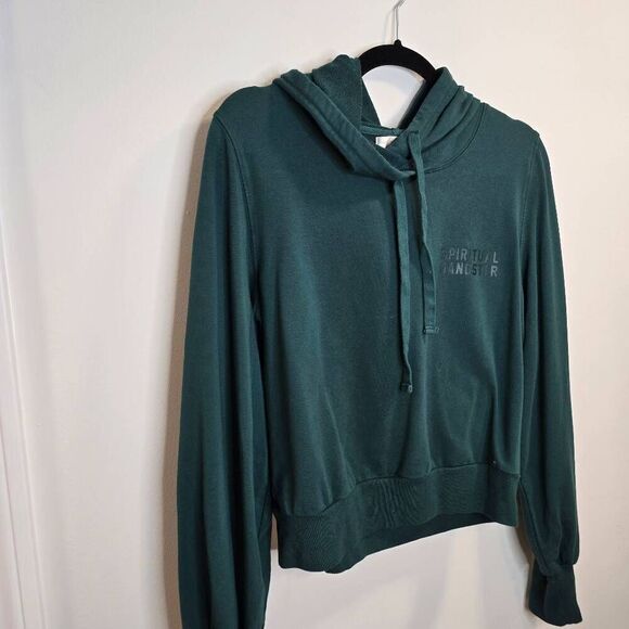 Spiritual Gangster Hoodie Women's Large Green Crop Drawstring Gorpcore Stretch - Picture 3 of 7